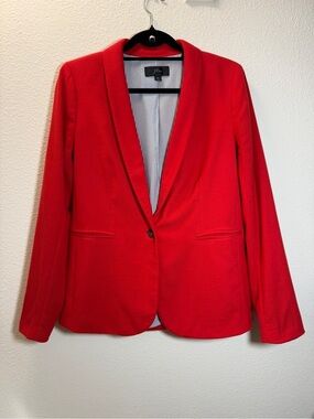 J.Crew Blazer Jacket Womens 6T Red Wool Blend Pinstripe Lining Open Front